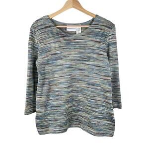 Vintage Alfred Dunner Blue Multicolor Knit Sweater 3/4 Sleeves Mermaid Size S
